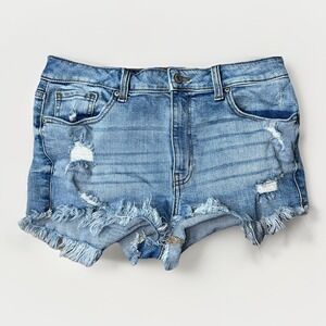 Eunina Light Wash Lulu High Rise Cut Off Shortie Denim Shorts Womens Size L